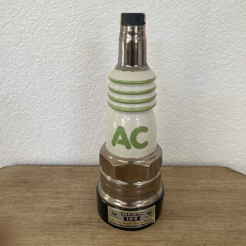 Vintage 1977 JIM BEAM Whiskey Decanter Bottle AC DELCO Spark Plug Bottle - Empty